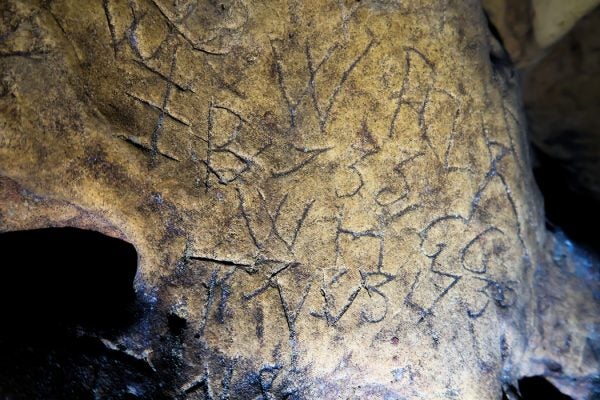 Witch Marks on the wall of a cave at Creswell Crags.