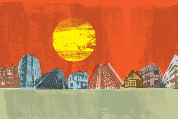 Posterised, Pop art, Grunge effect City Skyline, Buildings, urban, climate change